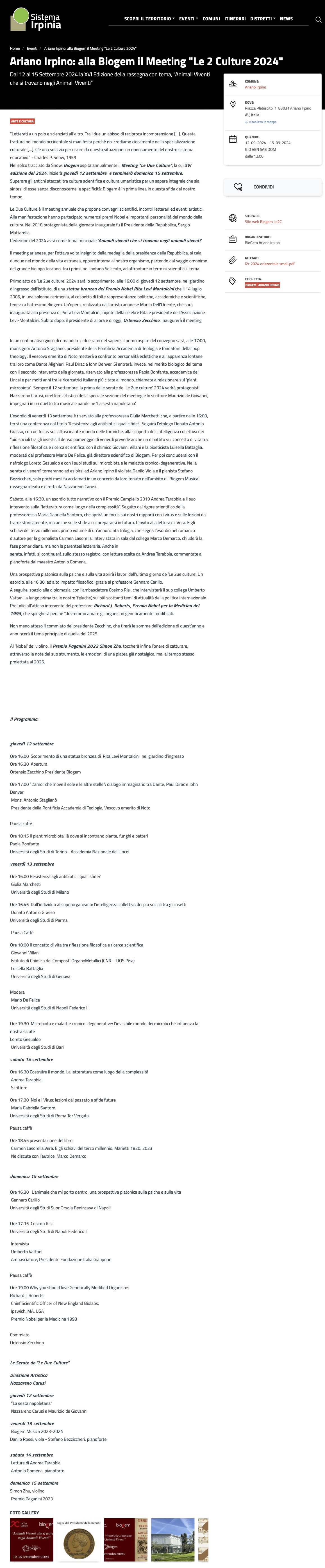 Ariano Irpino: alla Biogem il Meeting "Le 2 Culture 2024"